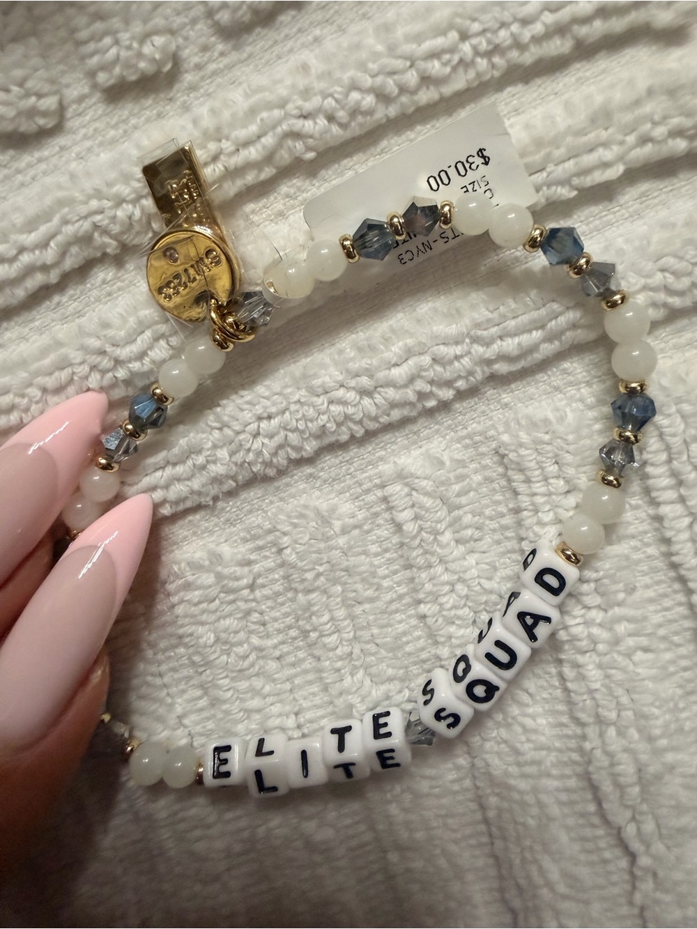 WOLF 24KT PLATES Beaded 'ELITE SQUAD' XL Bracelet in White and Blue NWT SZ L